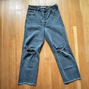 Levi’s High Rise Ribcage Straight Jeans Distressed Black Denim